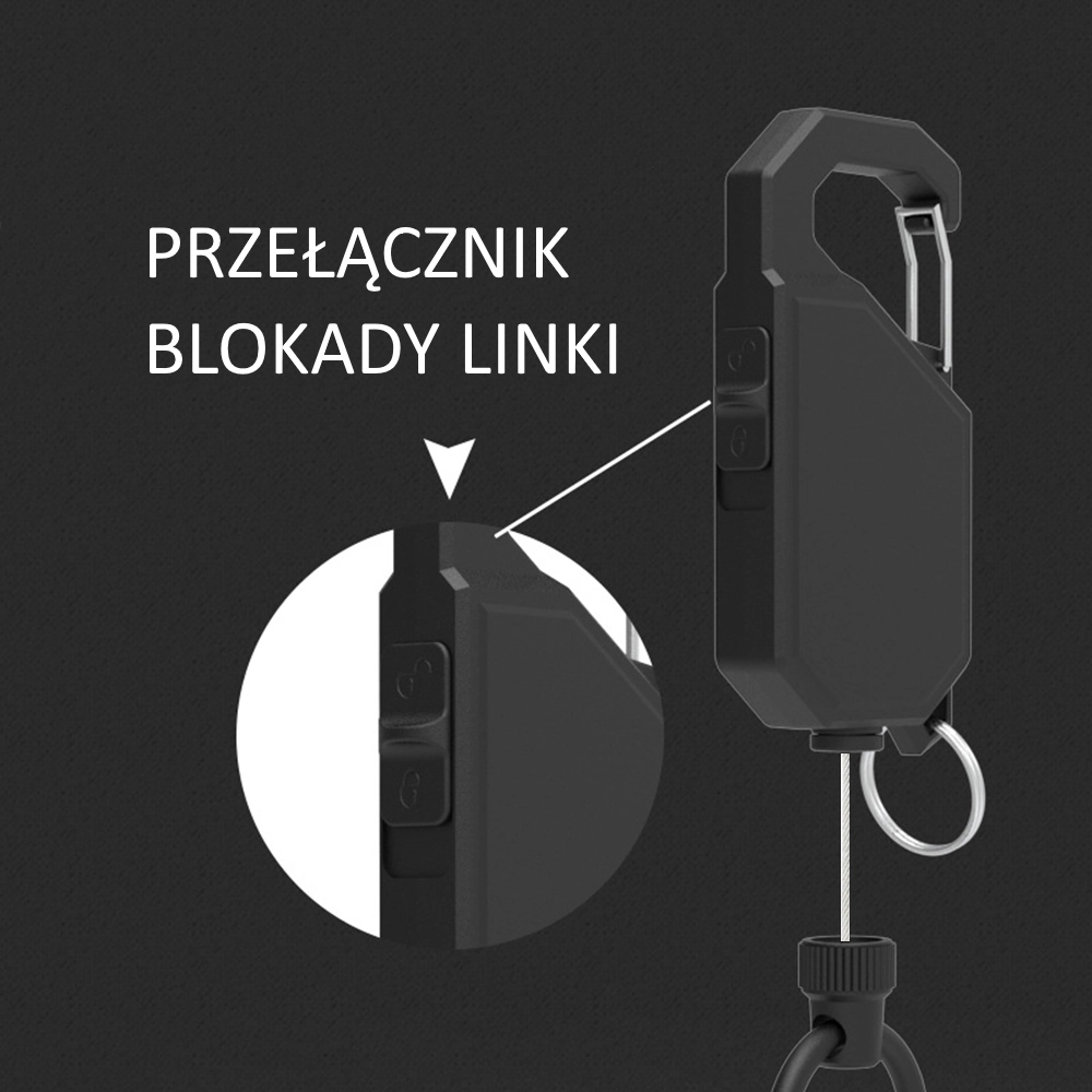 Retraktor NK225 z blokadą – smycz zwijana HEAVY DUTY do kluczy i kart RFID (NK225) - obrazek 3