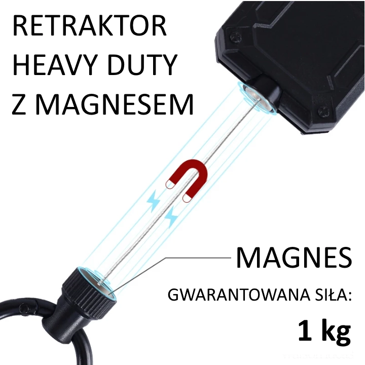 Retraktor HEAVY DUTY z blokadą magnetyczną o sile 1 kg – metalowa linka (NK226) - obrazek 4