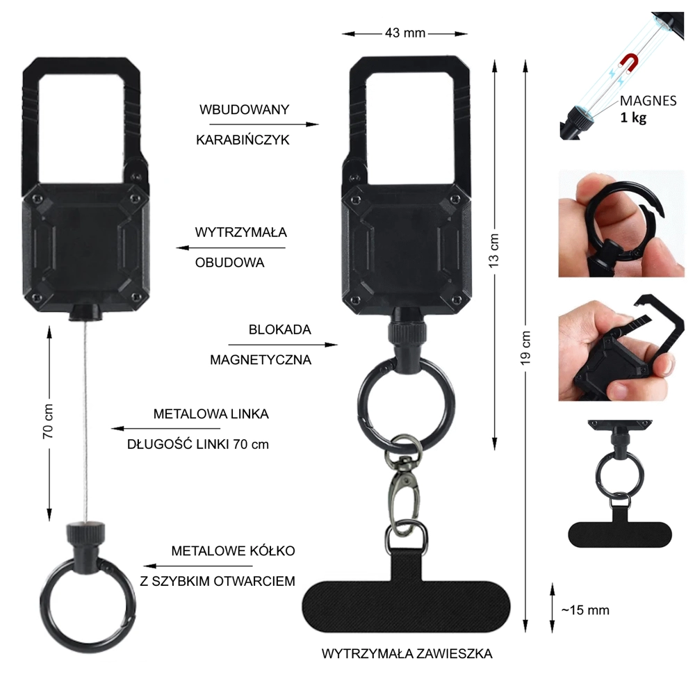 Zabezpieczenie telefonu HEAVY DUTY – smycz antykradzieżowa z blokadą magnetyczną (NK274) - obrazek 3