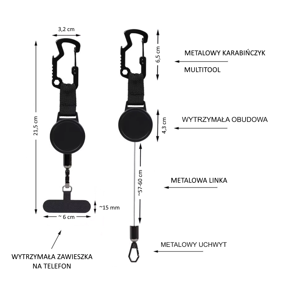 Zabezpieczenie do telefonu antykradzieżowe HEAVY DUTY z metalową linką i karabińczykiem (NK276) - obrazek 3